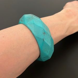 Vintage Plastic Bangle Bracelet, Teal, Marble, Multi-Faceted, Retro, Boho